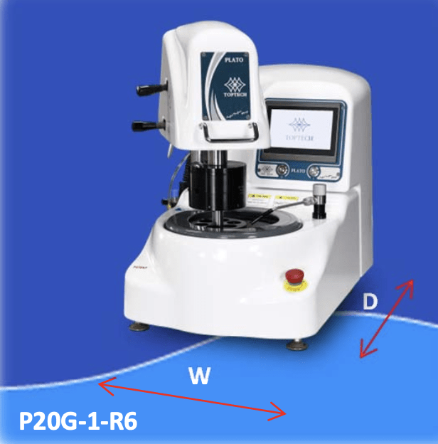 PLATO-E Series manual precision grinding and polishing machine in a lab, delivering accurate and repeatable surface finishes.